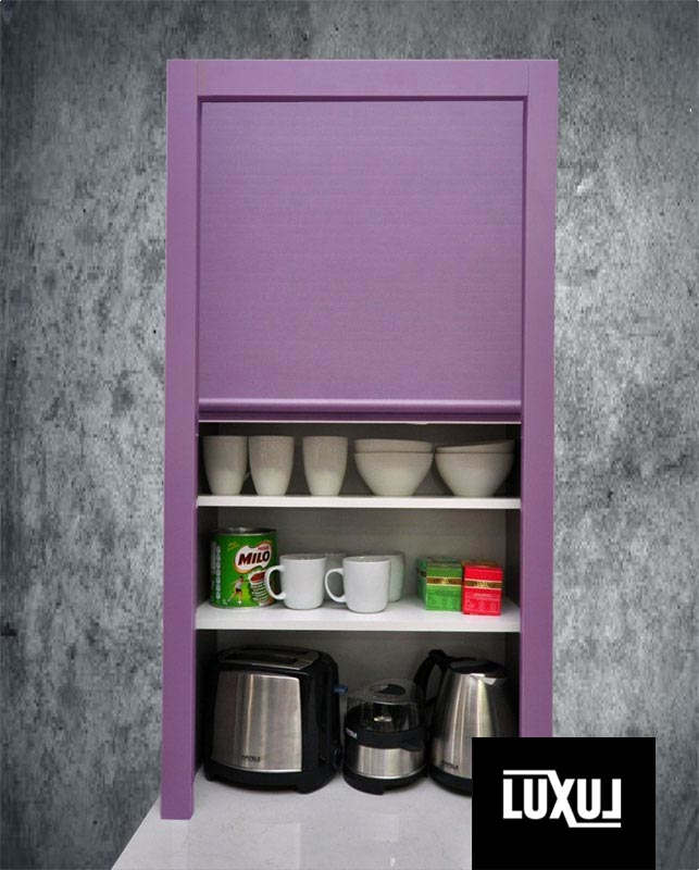 Luxul tambour door with a 3 piece pelmet surround
