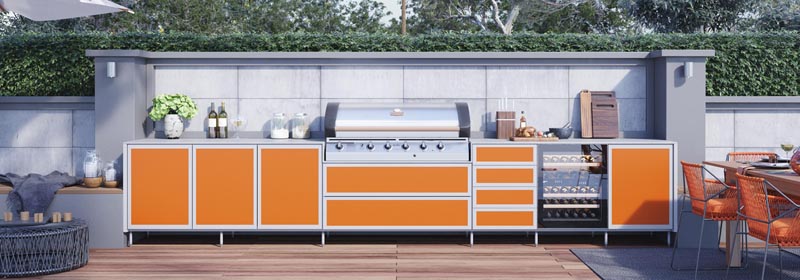 Aluminium framed cabinet doors in alfresco BBQ Area