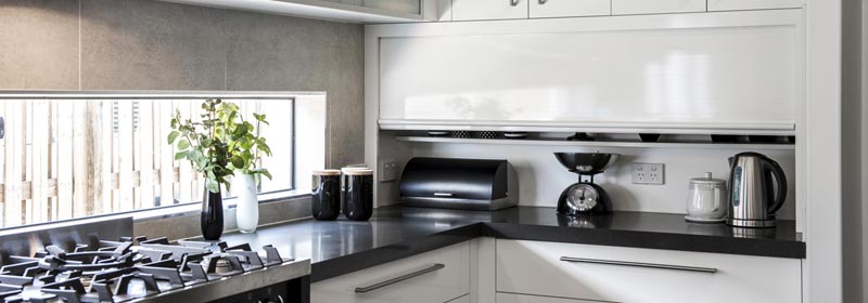 Stunning gloss white appliance Tambour door appliance cupboard