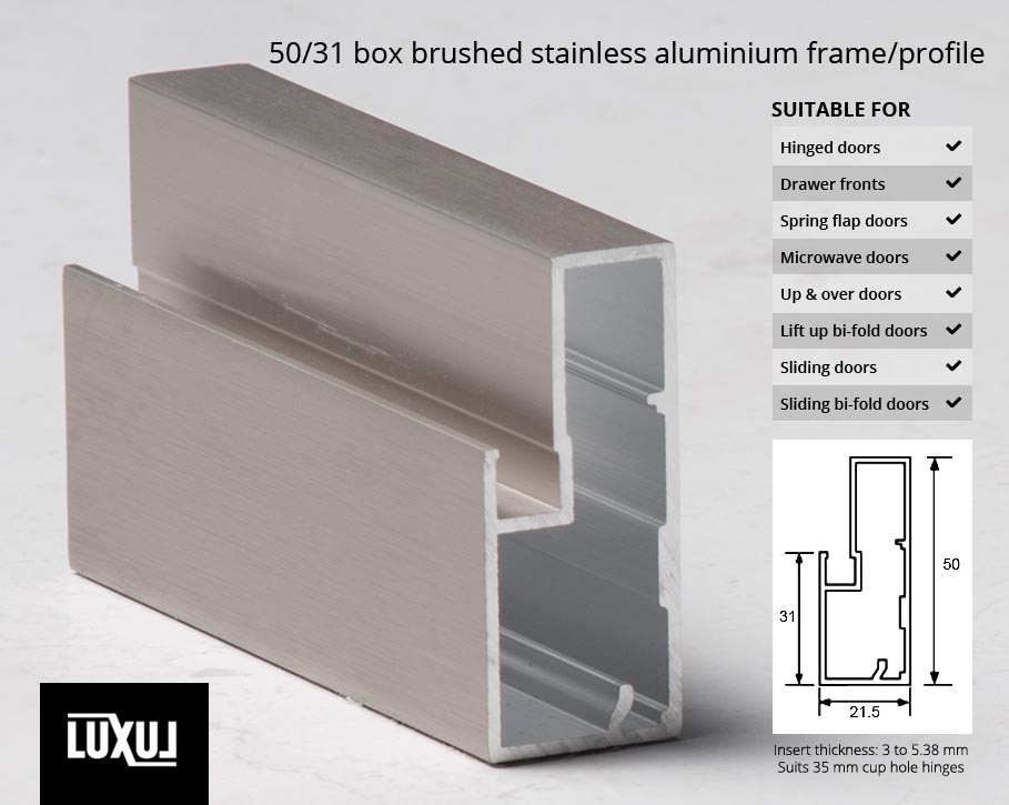 50/31 Box Brushed Stainless Aluminium Frame/Profile