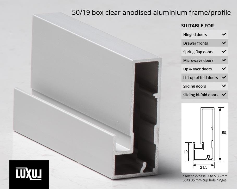 50/19 Box Clear Anodised Aluminium Frame/Profile