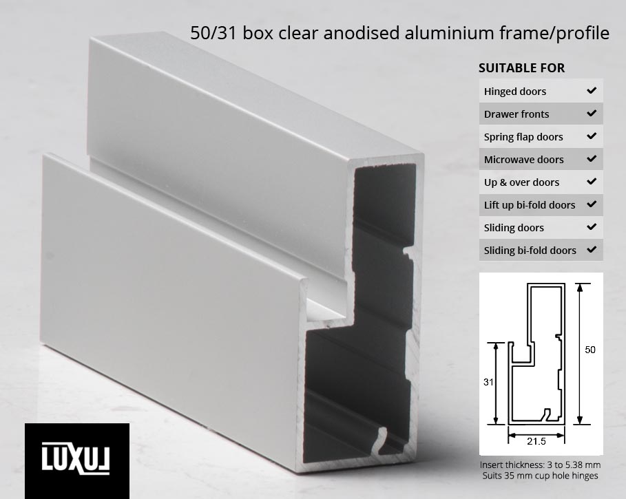 50/31 Box Clear Anodised Aluminium Frame/Profile