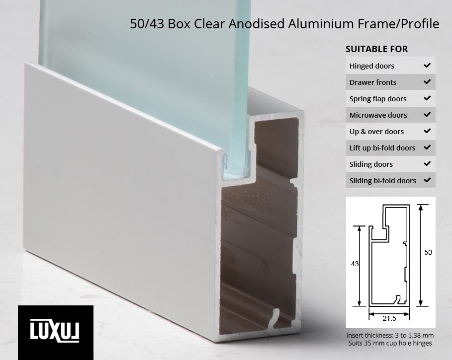 50/43 Box Clear Anodised Aluminium Frame/Profile