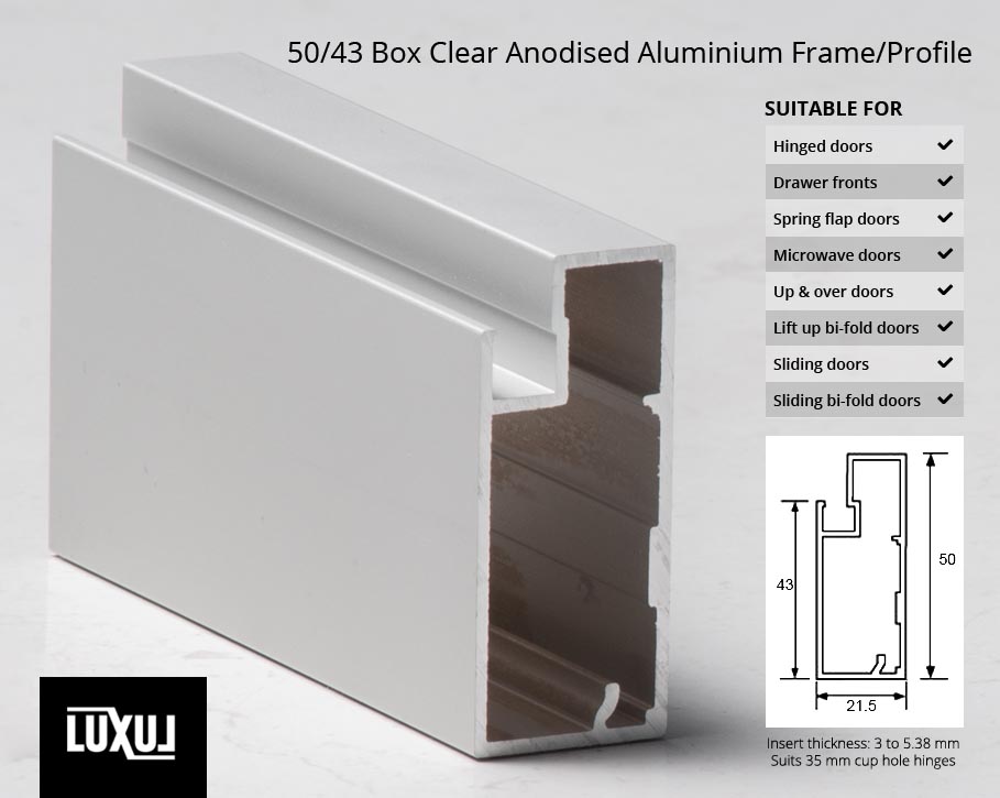 50/43 Box Clear Anodised Aluminium Frame/Profile