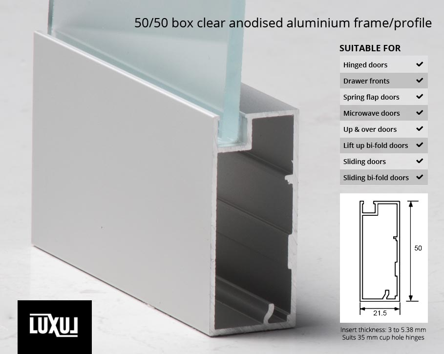 50/50 Box Clear Anodised Aluminium Frame/Profile